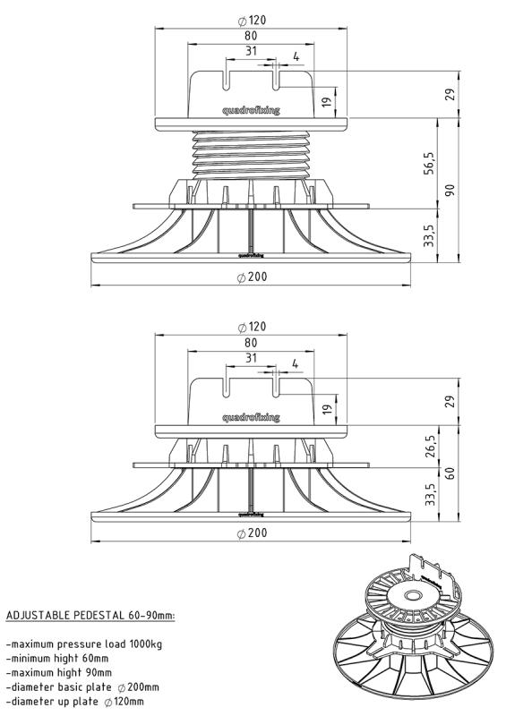 Rektifikační terč pro terasy 60-90 mm
