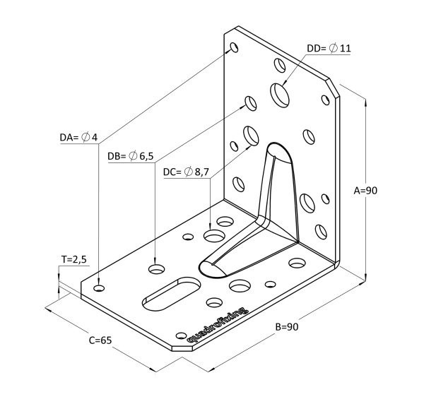 Černý úhelník do dřeva s prolisem 4