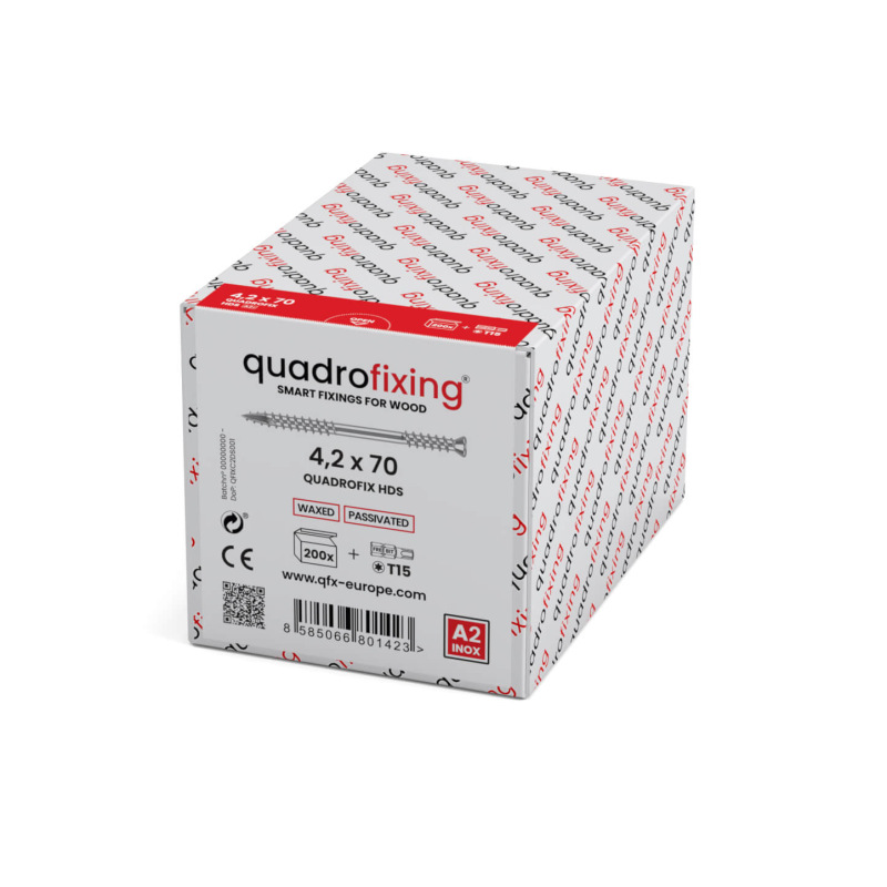 Terasový vrut pro boční kotvení, nerez A2 4,2 mm QUADROFIX HDS (200 ks) 3