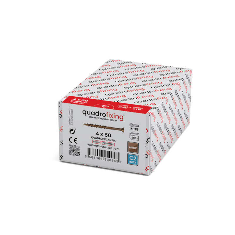 Nerezové vruty 4,0–5,0 mm na terasu a fasádu QUADROFIX ANTIK C2 1