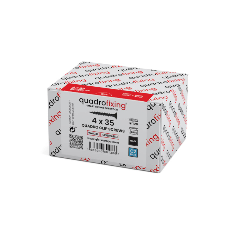 Černé nerezové vruty do dřeva voskované pro QUADRO CLIP (200 ks + bit) 1