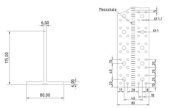 Konzola pre skryté spoje, hliník, 115x80x2000 mm - Eurotec T profil