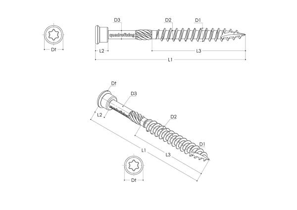 Terasové nerezové vruty 4,5-5,0 mm (200 ks + bit) QUADROFIX TERRIX C2 4