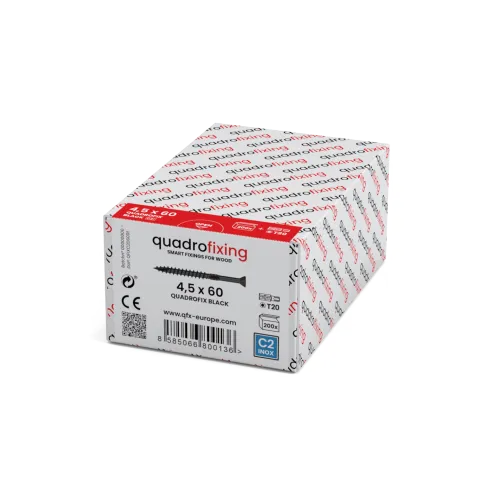 Černé nerezové vruty do dřeva QUADROFIX BLACK C2 – balení quadrofixing