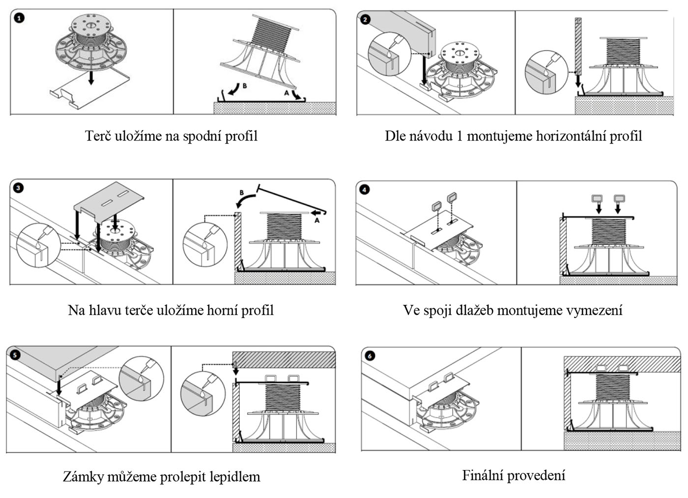 Postup ukončení terasové dlažby s použitím neviditelných klipů pro čistý vzhled